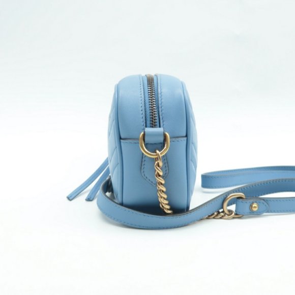 100% Authentic GUCCI Blue GG Marmont Leather Shoulder Bag - Picture 3 of 12